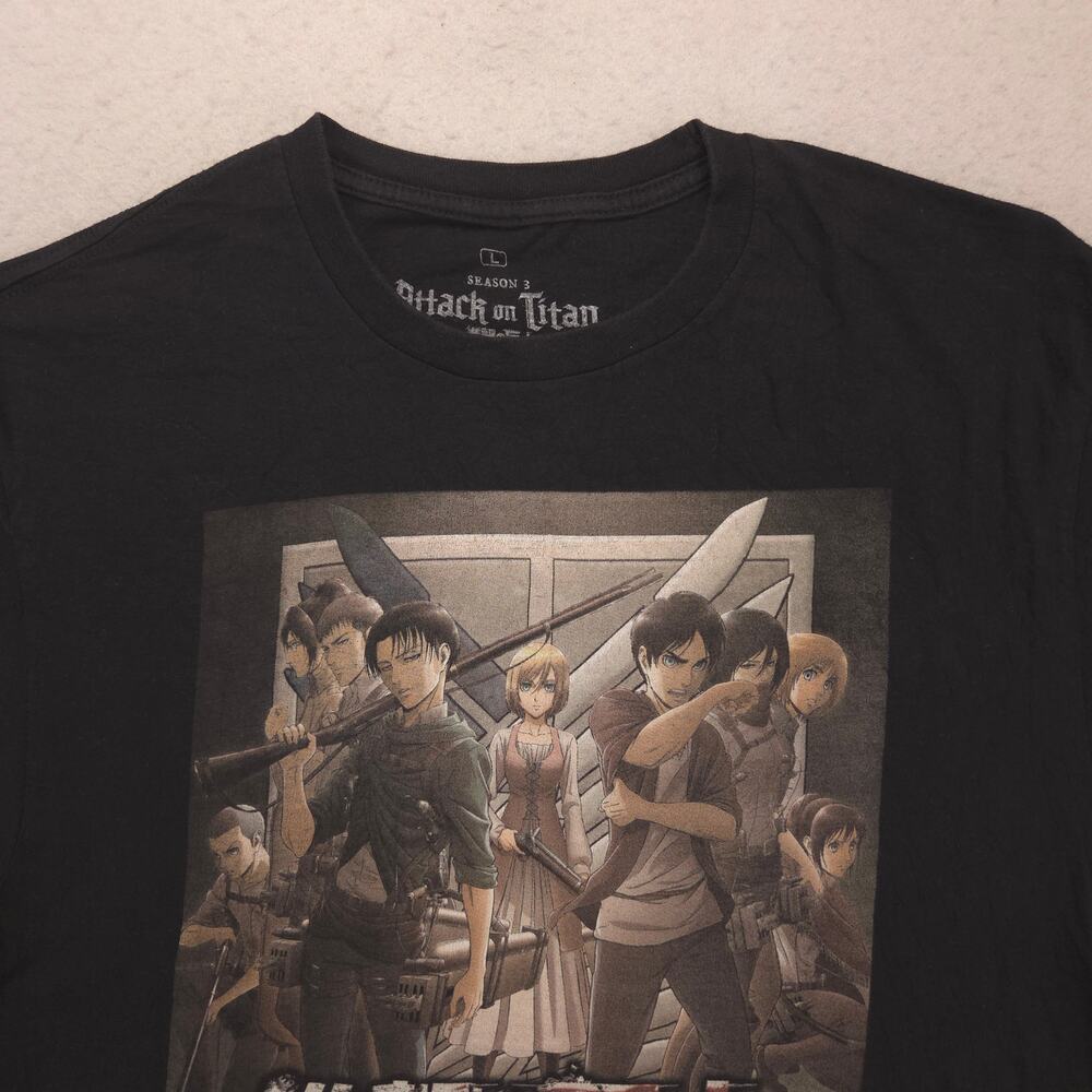 Attack on Titan Casual Short Sleeve Graphic Crew Neck T Shirt Mens Size L Black